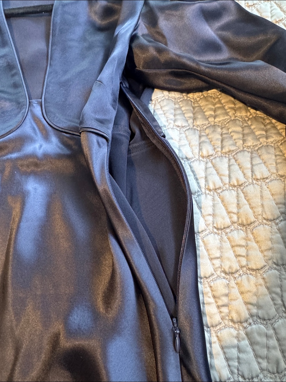 STAUD Navy Satin V-Neck Long-Sleeve Mini Dress - Picture 8 of 10